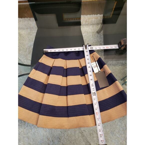 FSR Women Blue & Beige Pull On Pleated Flare Textured Casual Short Knit Skirt M - Picture 6 of 12